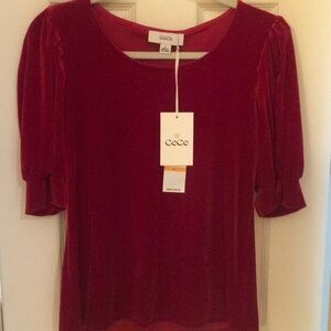 CeCe   Red Velvet puff sleeve NWT S